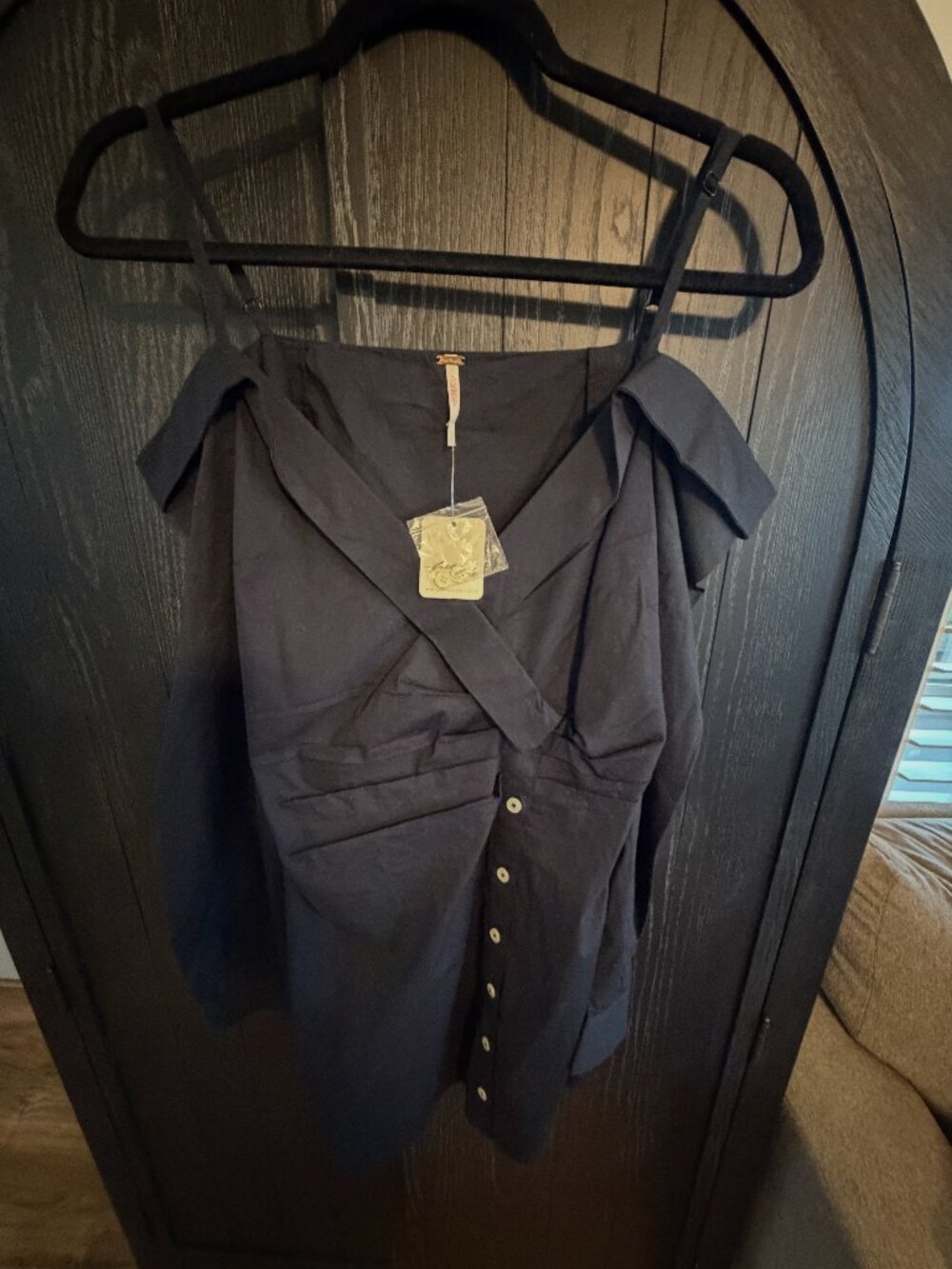 Free People Black Button Front Mini Dress Size Large NWT